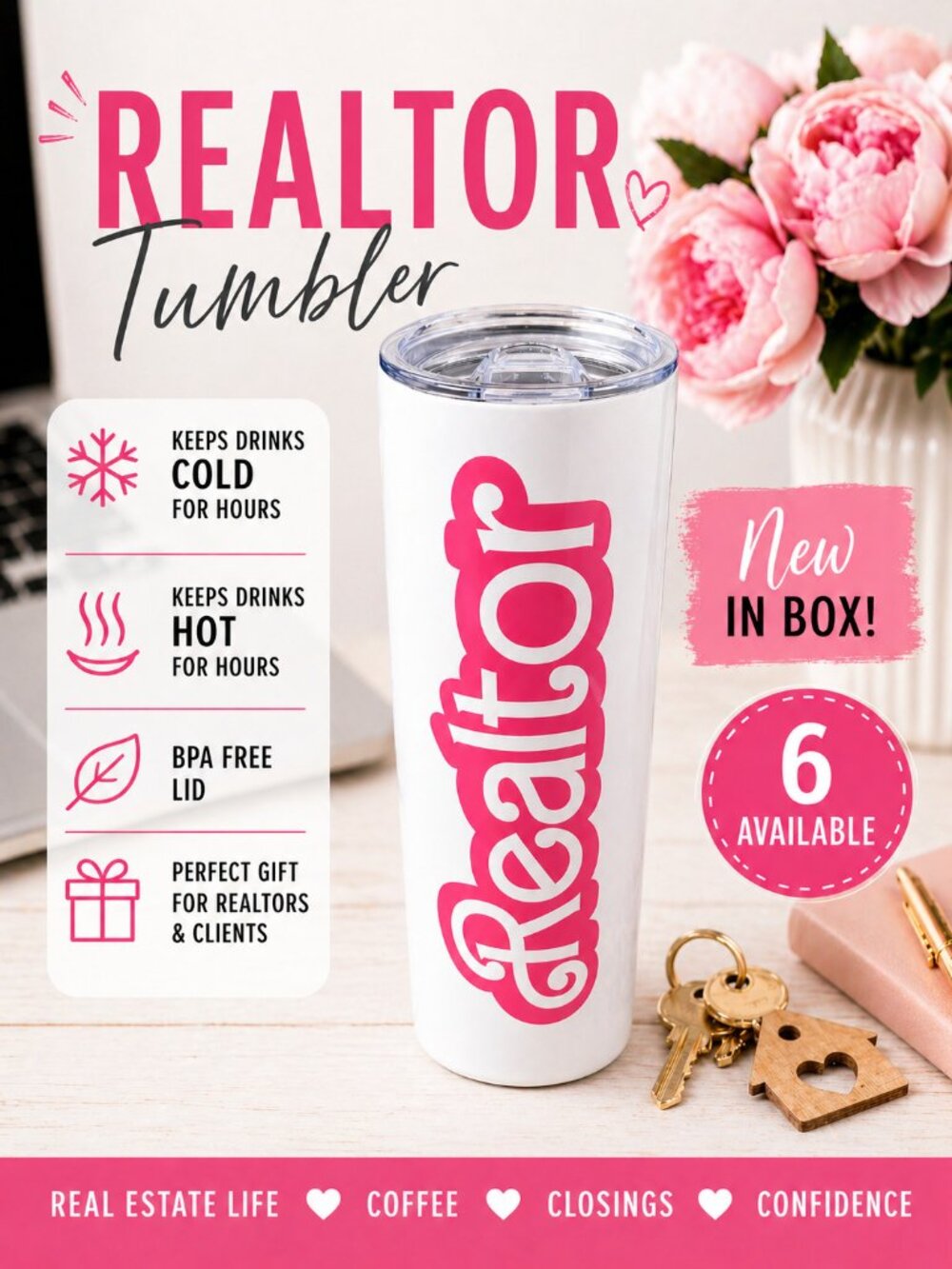 Realtor Pink White Tumbler | Real Estate Agent Gift | New In Box